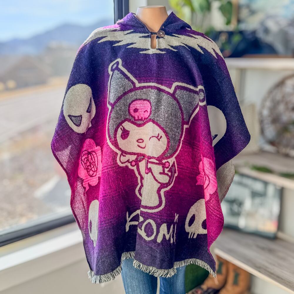 Kuromi Wool Hooded Pullover Poncho, Perfect Gift, Winter Cozy, One Size Fits All